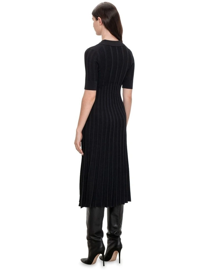 Zip Front Polo Knit Dress in Black image 2