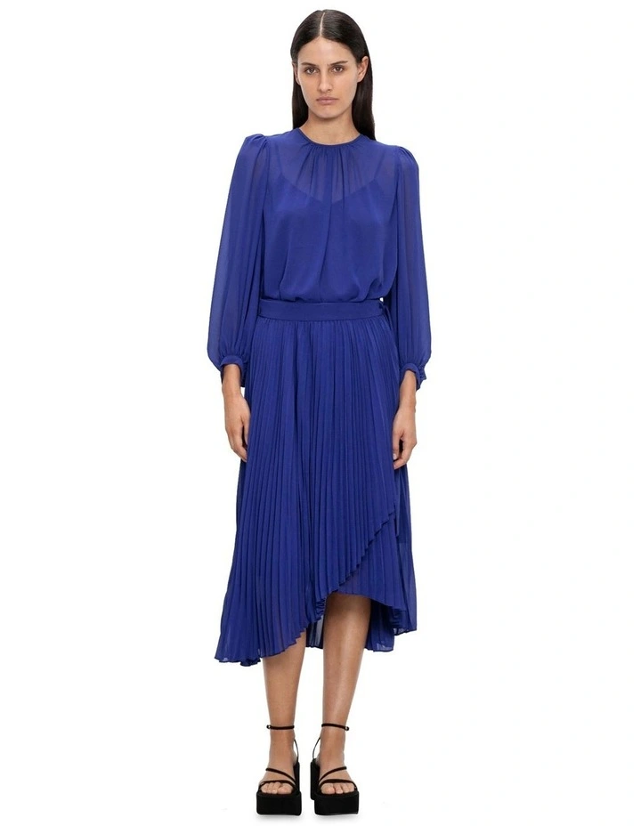 Chiffon Blouson Sleeve Blouse in Blue image 1