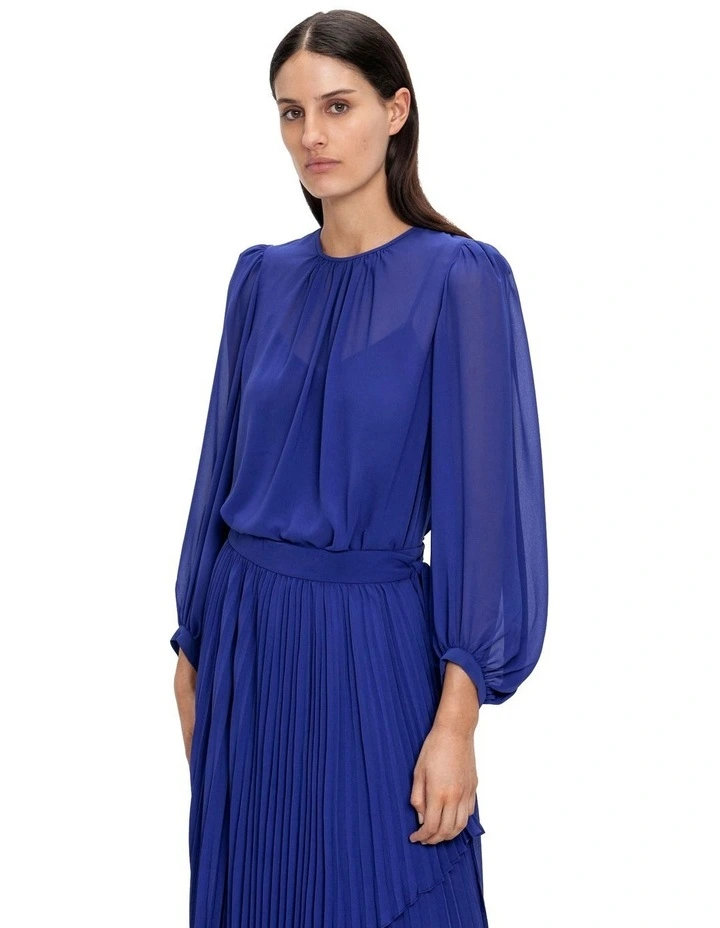 Chiffon Blouson Sleeve Blouse in Blue image 3