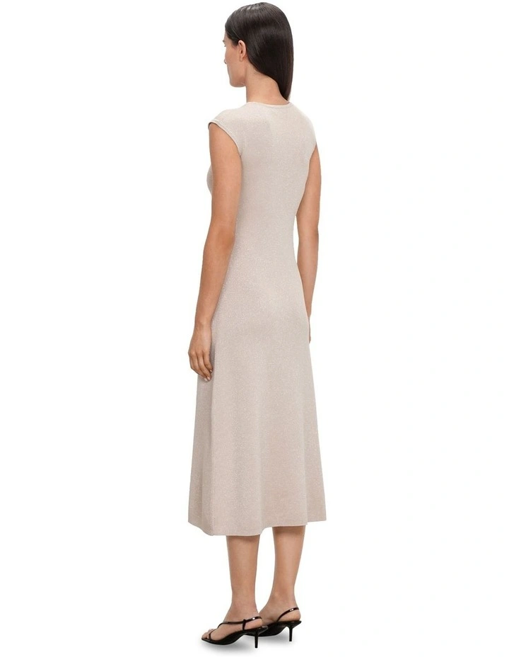 Lurex Tie Front Knit Dress in Champagne image 2