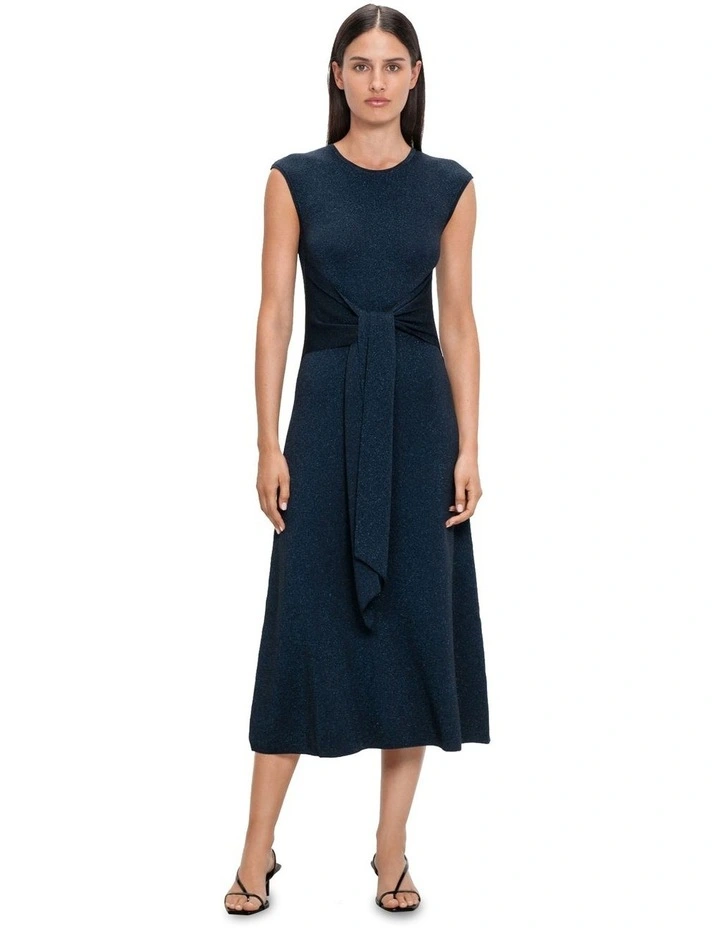 Lurex Tie Front Knit Dress in Midnight image 1