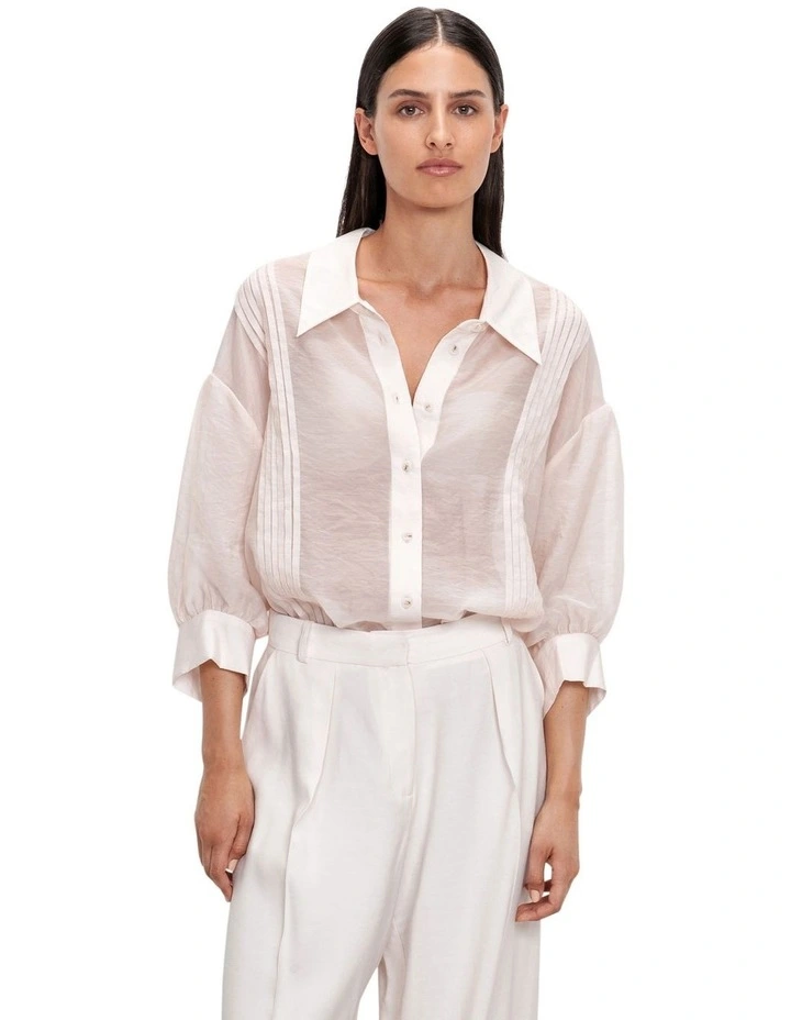 Sheer Tencel Shirt in Pearl image 3