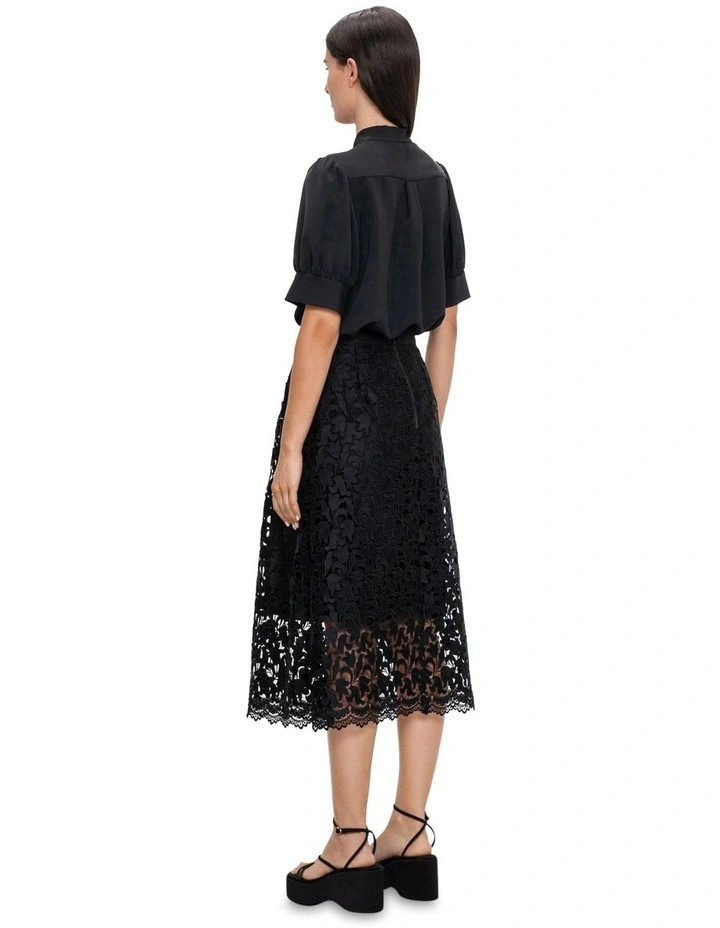 Lace Yoke Short Sleeve Blouse in Black image 2