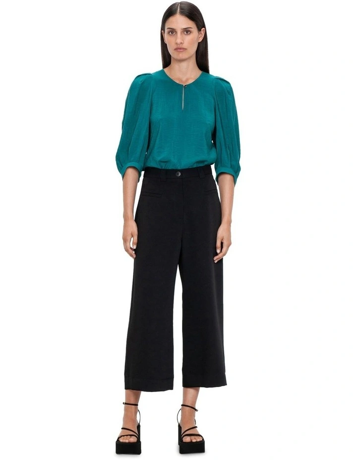 Miriam Puff Sleeve Top Green Black