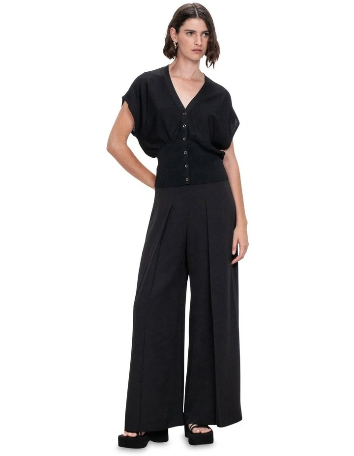 Draped Button Through Knit Cardigan in Black image 1