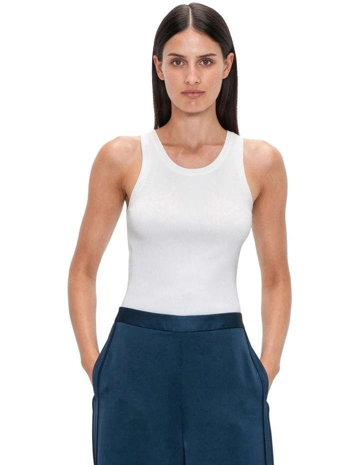 Ribbed Knit Tank in White image 3