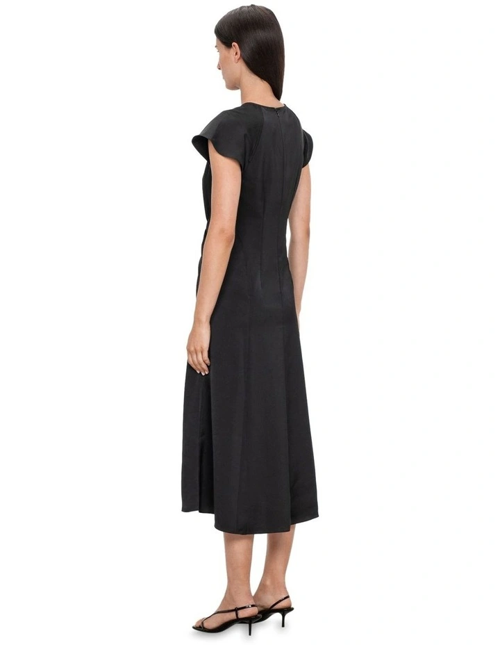 Washer Satin Gathered Dress in Black image 2
