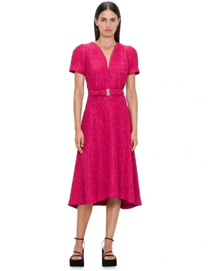 Geo Jacquard Cap Sleeve Dress in Ruby image 1