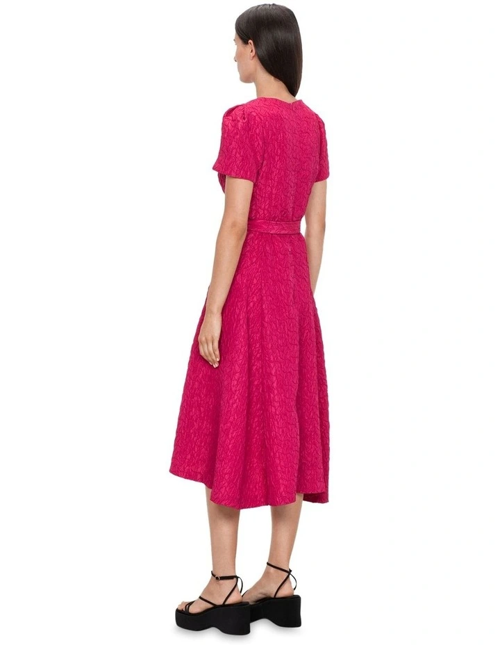 Geo Jacquard Cap Sleeve Dress in Ruby image 2