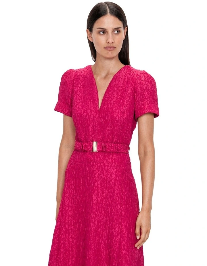 Geo Jacquard Cap Sleeve Dress in Ruby image 3
