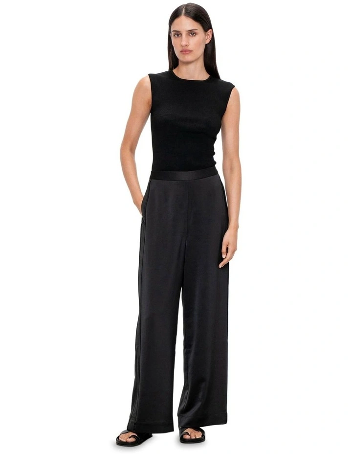 Ribbed Cap Sleeve Boat Neck Knit Top in Black image 1
