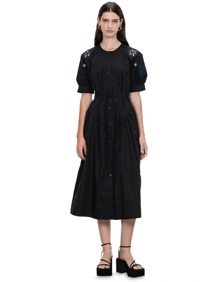 Embroidery Midi Dress in Black image 1