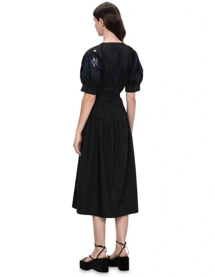 Embroidery Midi Dress in Black image 2