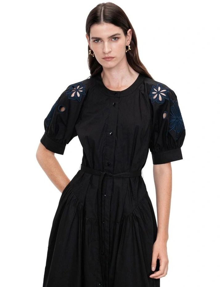 Embroidery Midi Dress in Black image 3