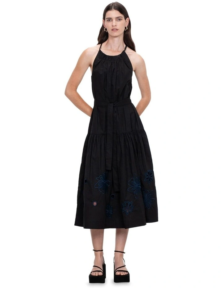 Embroidery Halter Neck Dress in Black image 1