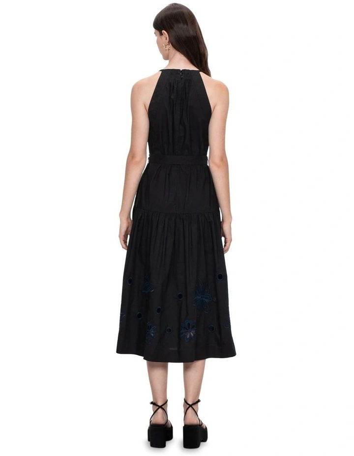 Embroidery Halter Neck Dress in Black image 2