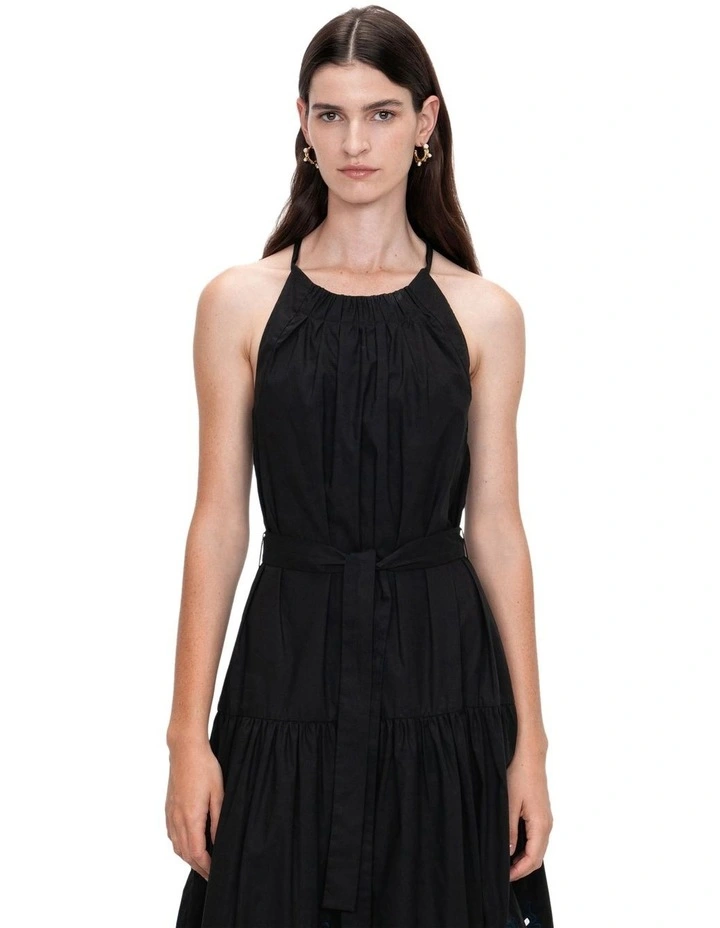 Embroidery Halter Neck Dress in Black image 3