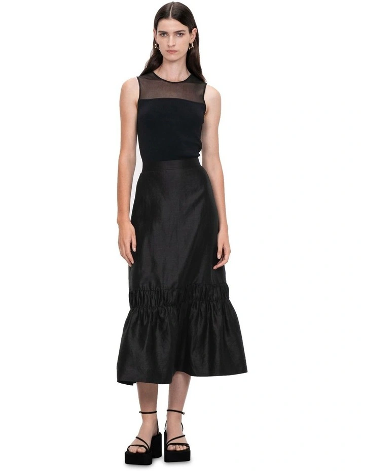 Sheer Yoke Knit Tank in Black image 1