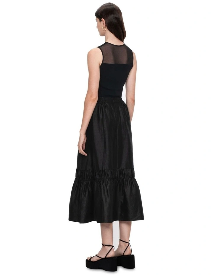 Sheer Yoke Knit Tank in Black image 2