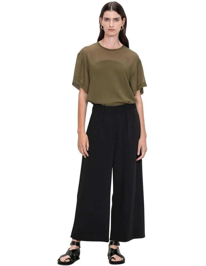 Light Chiffon Sheer Neck Top in Dark Olive image 1