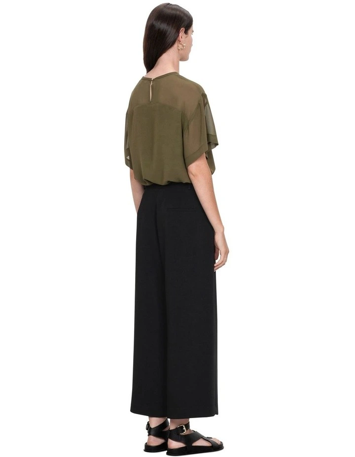 Light Chiffon Sheer Neck Top in Dark Olive image 2