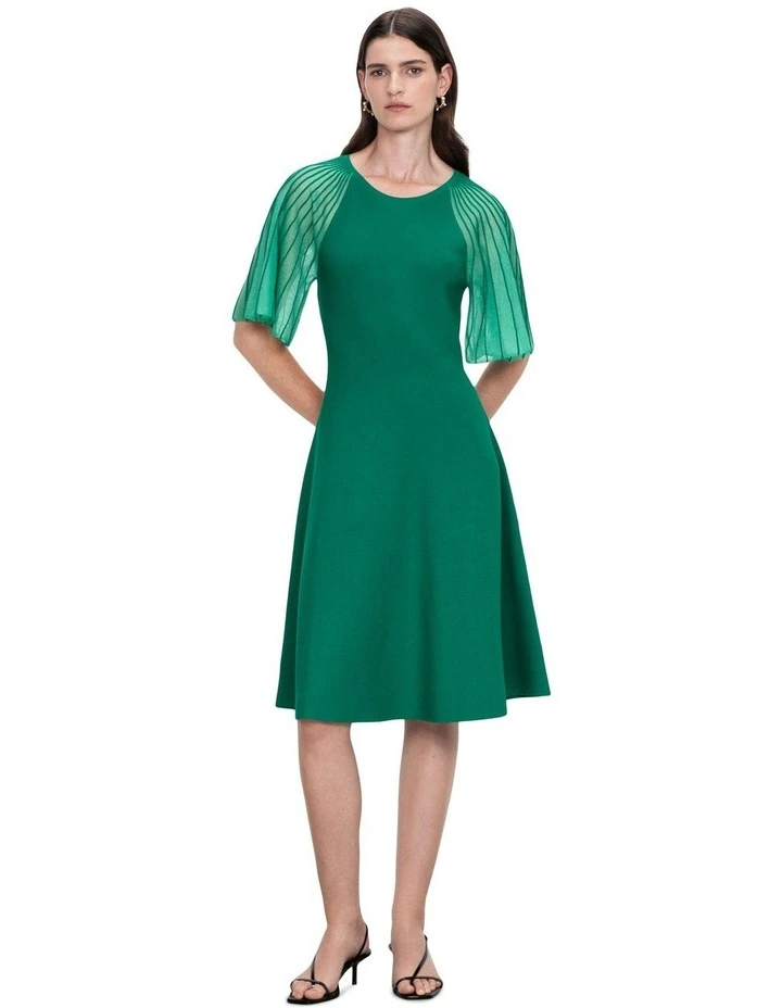 Veronika Maine Sheer Pleated Sleeve Knit Dress in Emerald | MYER