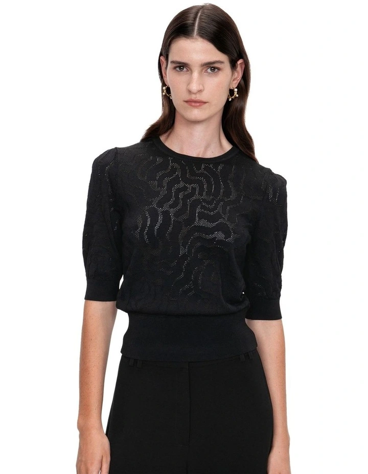Riviera Pointelle Knit in Black image 3