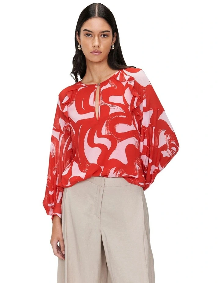 Libertine Wave Chiffon Top in Red image 2