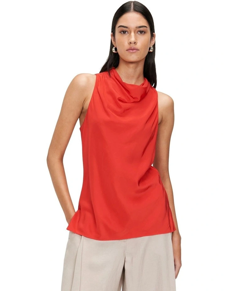 Smooth Viscose Cowl Neck Top in Red image 2