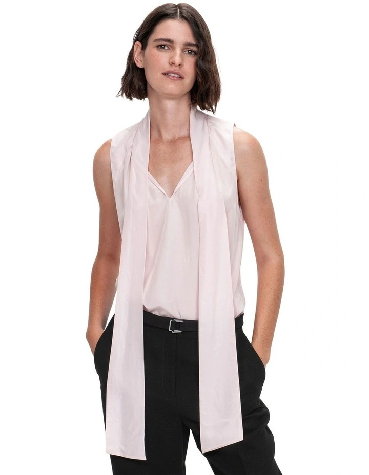 Smooth Viscose Blend Pussy Bow Top in Pearl Pink image 3