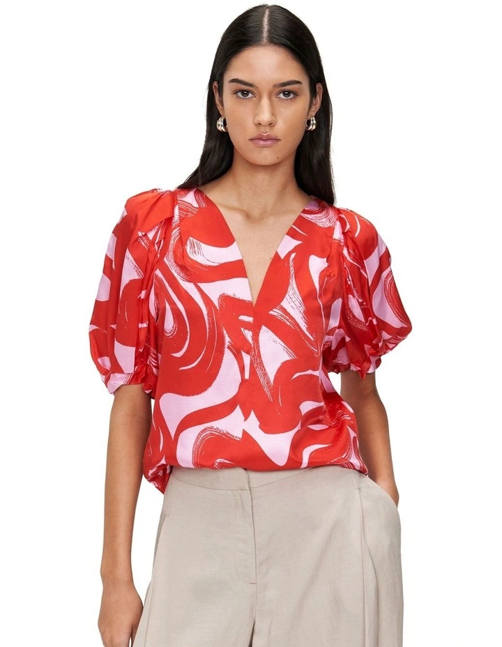 Libertine Wave Silk Top in Red image 2
