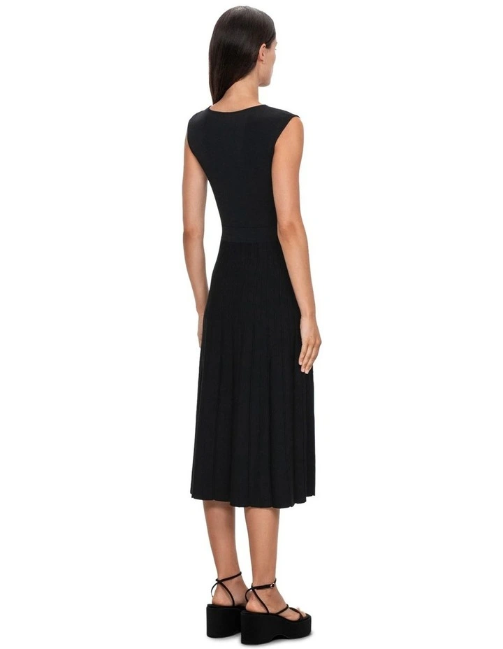 Cap Sleeve Pleated Knit Dress in Black image 2