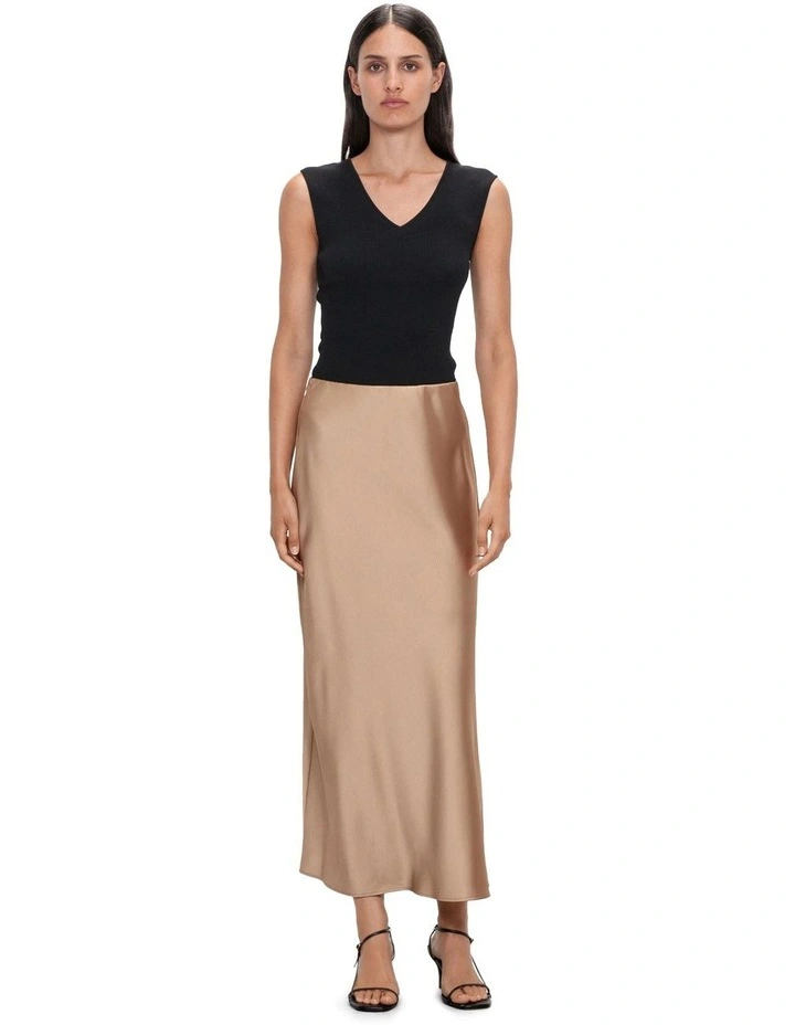 Drapey Satin Bias Skirt in Caramel image 1