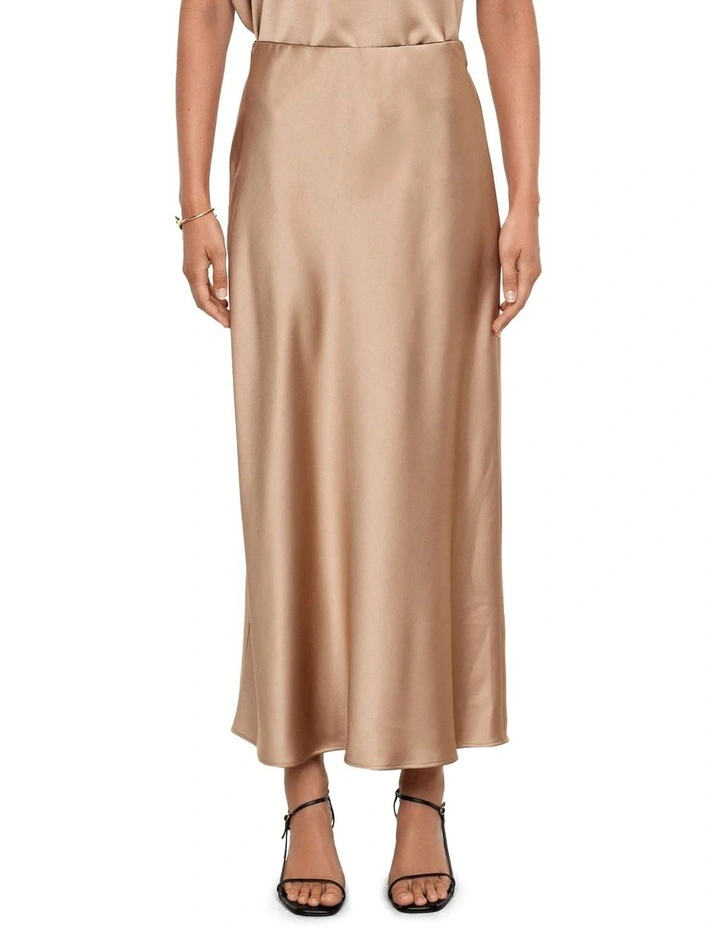 Drapey Satin Bias Skirt in Caramel image 2