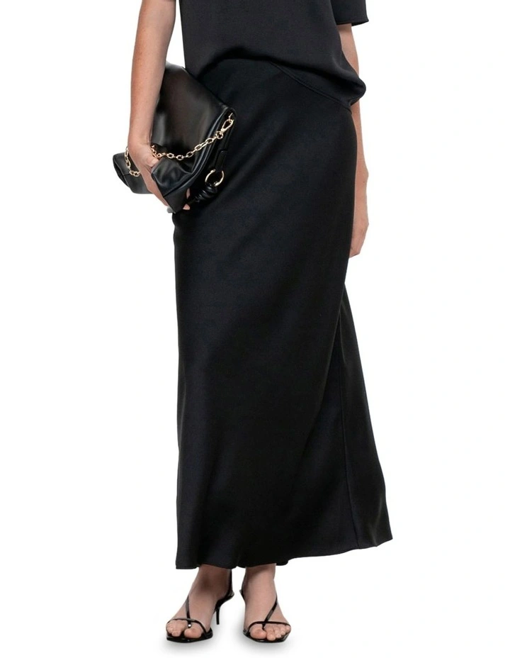 Crepe Satin Bias Skirt in Black image 1