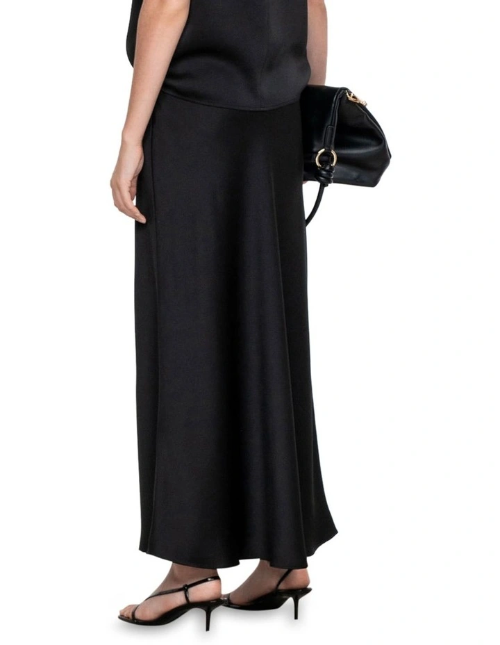 Crepe Satin Bias Skirt in Black image 2