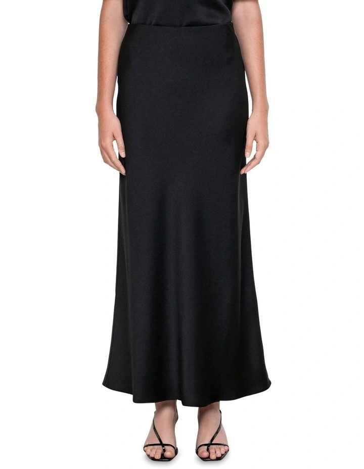 Crepe Satin Bias Skirt in Black image 3