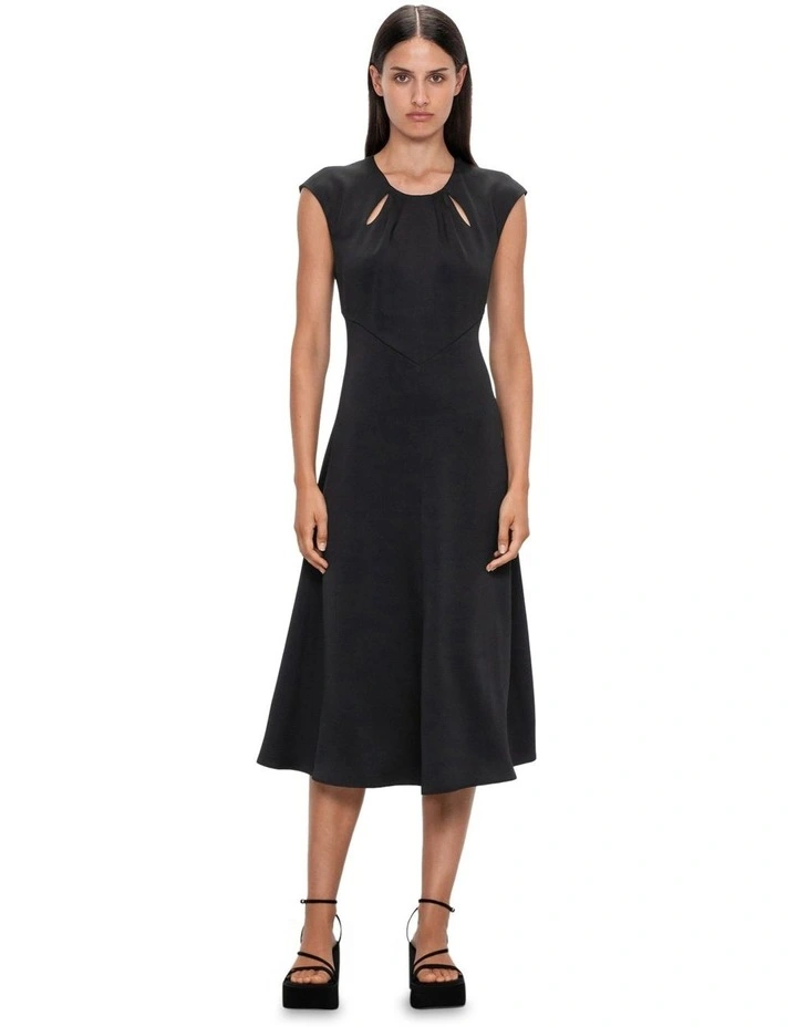 Crepe Satin Midi Dress in Black image 1