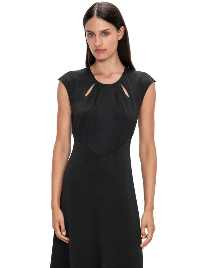 Crepe Satin Midi Dress in Black image 3