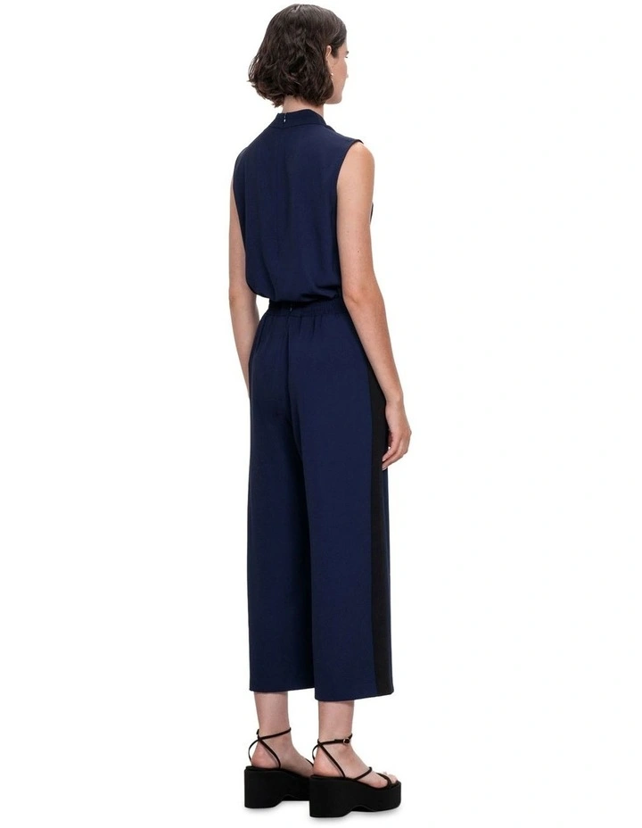 Stretch Twill Cowl Neck Top in Navy Blue image 2
