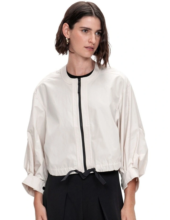 Tech Taffeta Zip Bomber in Bone image 3