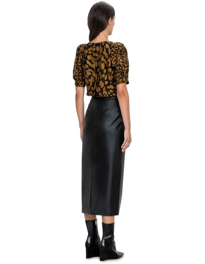 Faux Leather Pencil Skirt in Black image 2