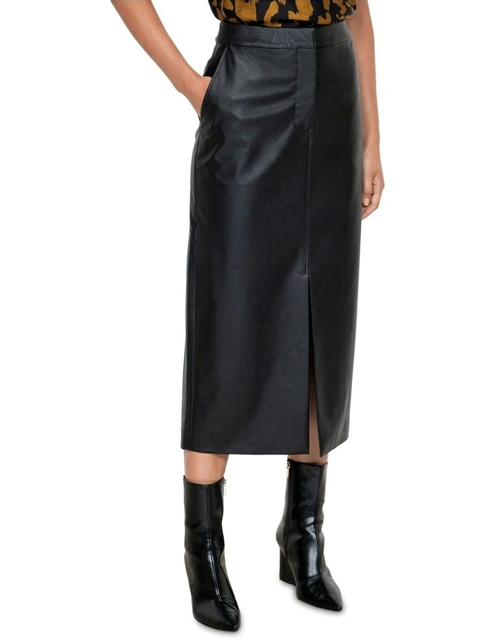 Faux Leather Pencil Skirt in Black image 3