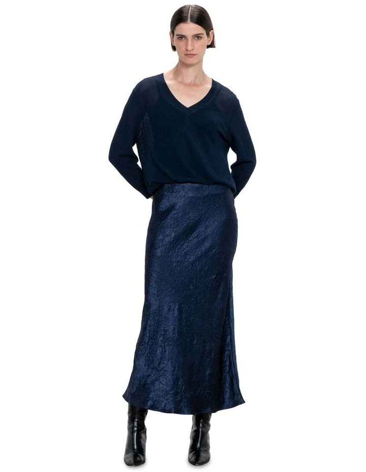 Sheer Crepe V-Neck Knit in Ink image 1
