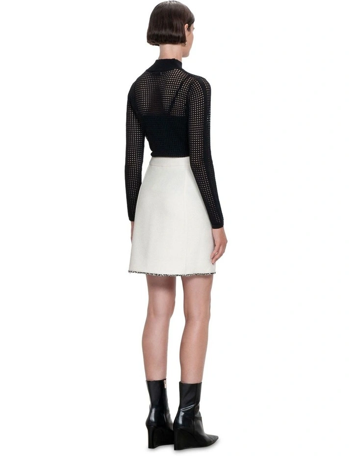 Boucle Twill Mini Skirt in Ivory image 2