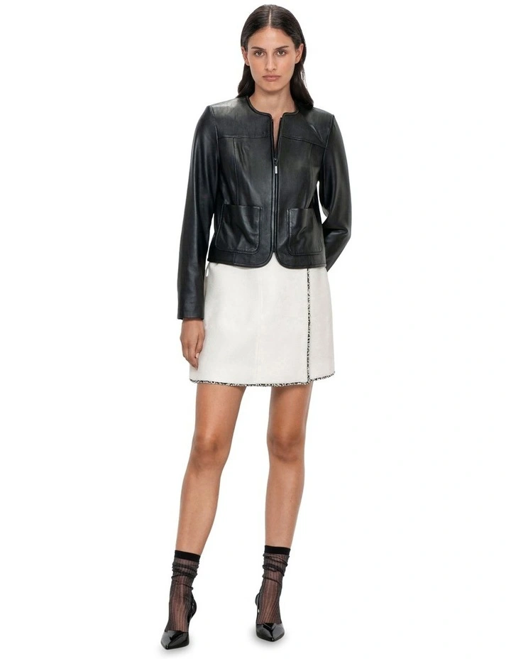 Leather Bound Crew Zip Front Jacket in Black image 1