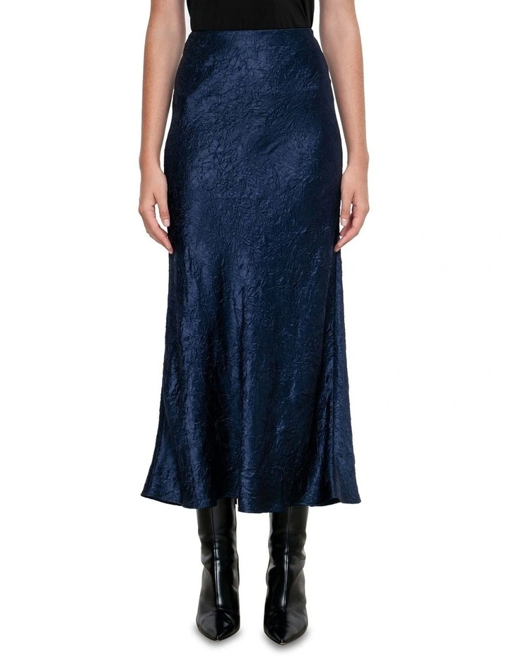 Camilla Bias Satin Skirt | Navy