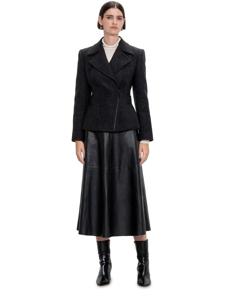 Wool Biker Coat in Charcoal Melange image 1