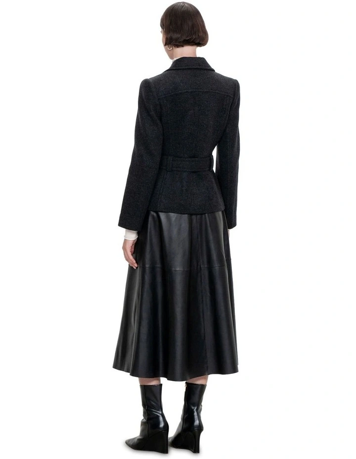 Wool Biker Coat in Charcoal Melange image 2