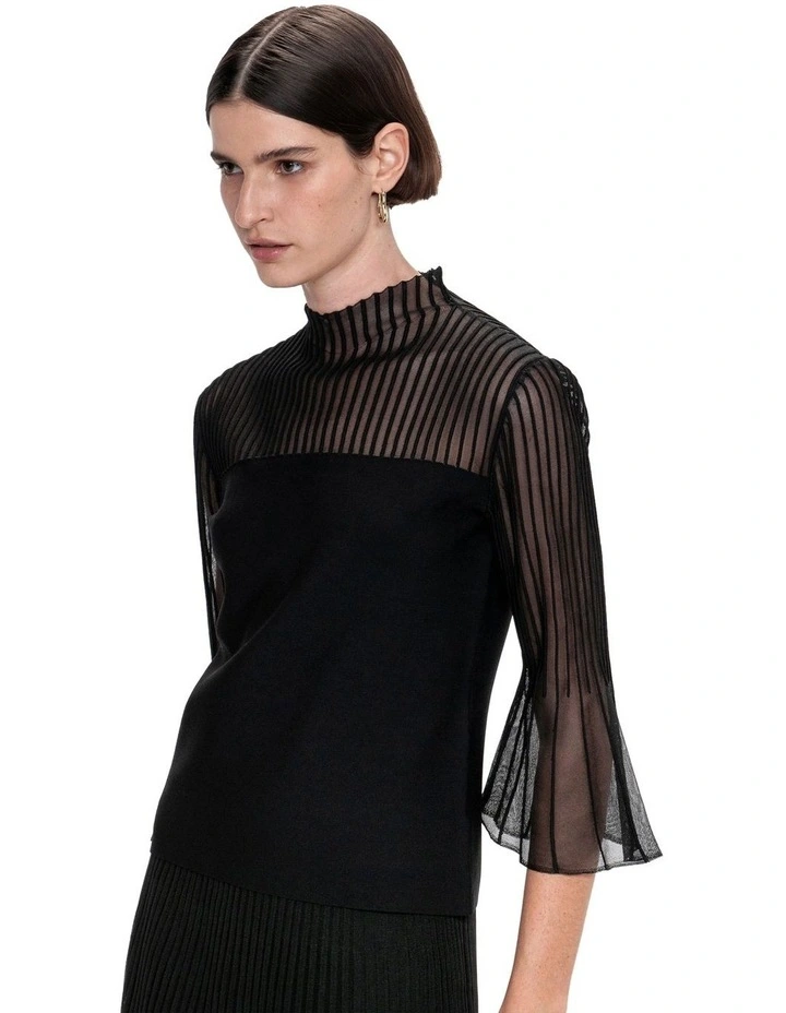 Sheer Flared Sleeve Knit in Black image 3
